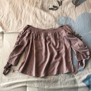 Off the shoulder shirt with ties on the arms